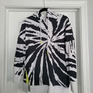 Fabletics Black and White Printed Tie Dye  Design Hoodie Neon Accents